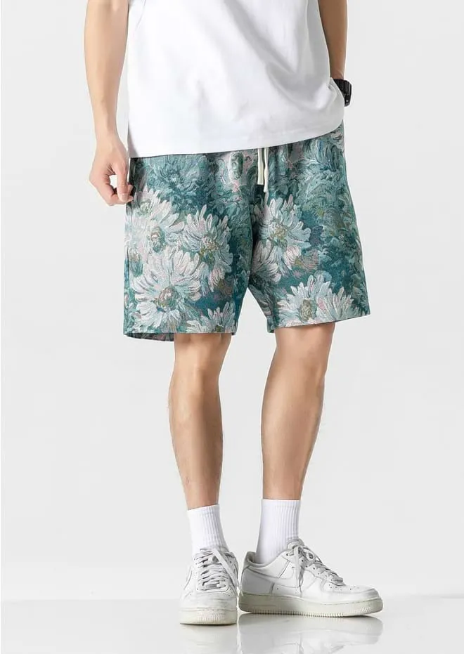 Embroidered Flower Elastic Waist Shorts