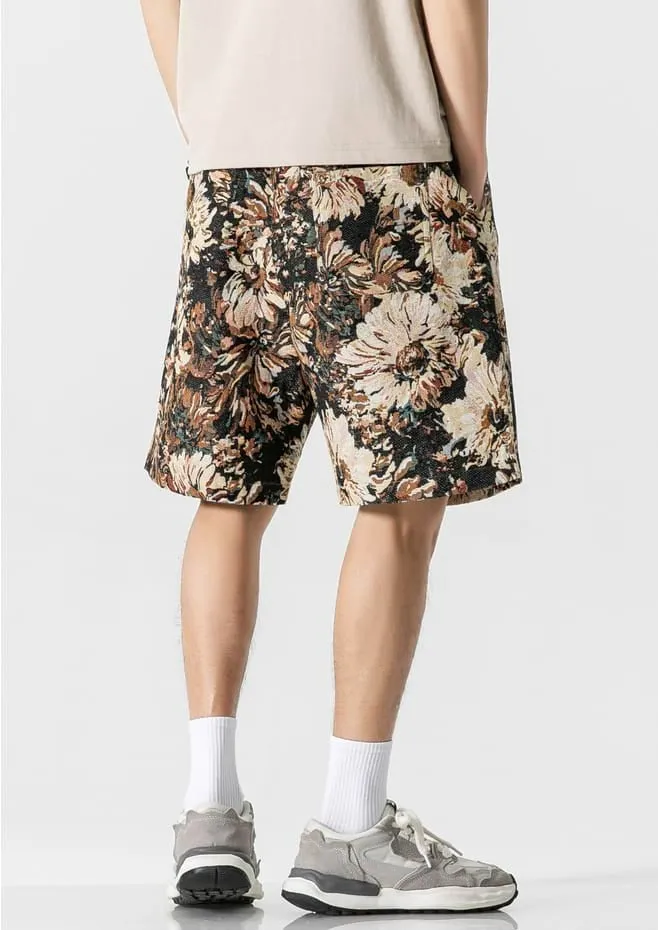 Embroidered Flower Elastic Waist Shorts