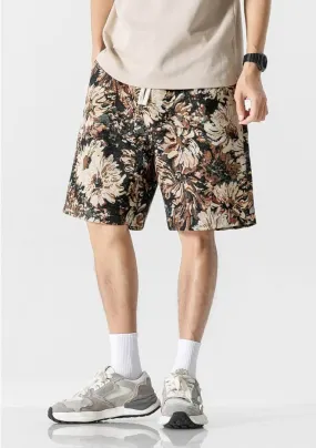 Embroidered Flower Elastic Waist Shorts