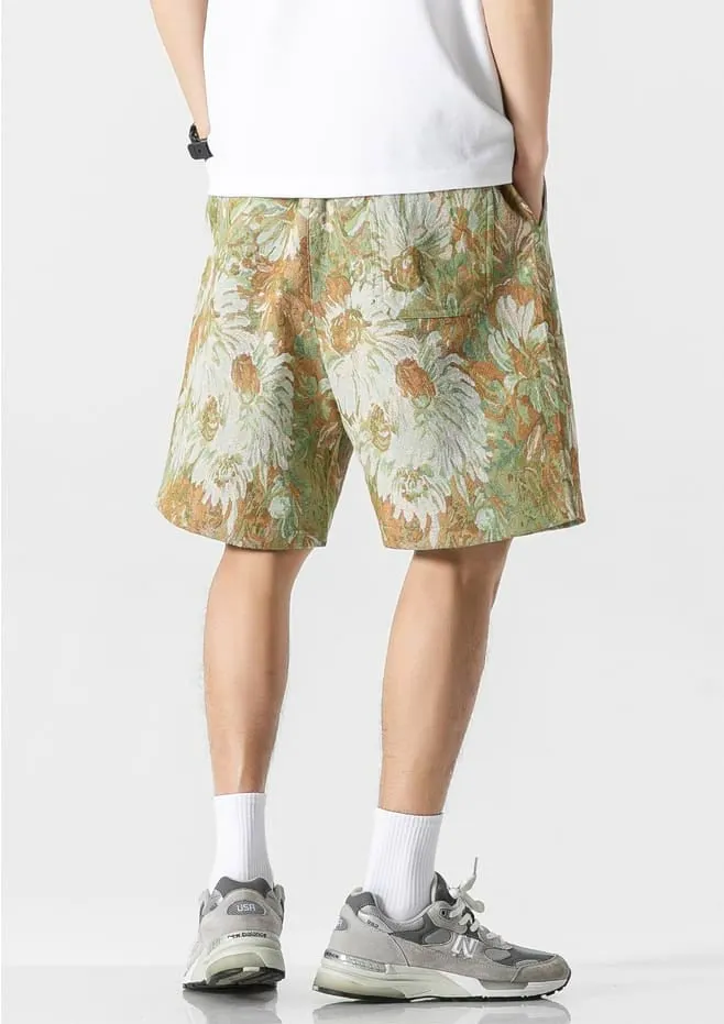 Embroidered Flower Elastic Waist Shorts