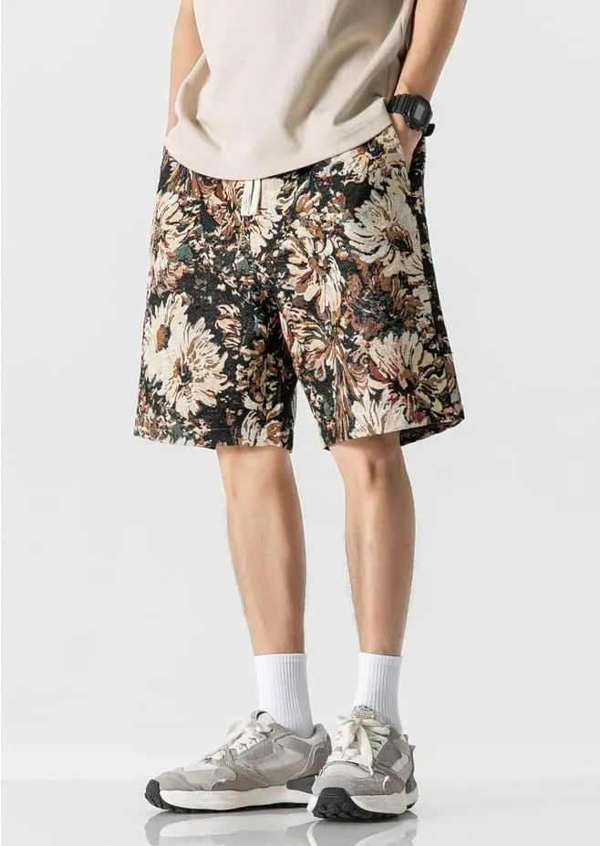 Embroidered Flower Elastic Waist Shorts