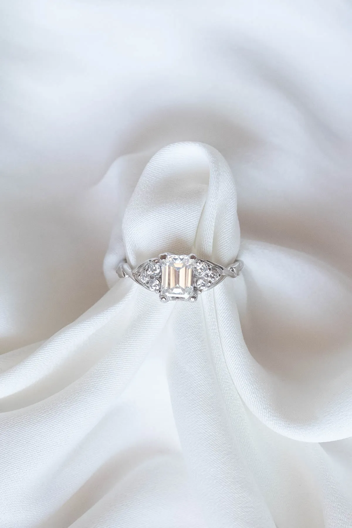 Emerald cut moissanite engagement ring, white gold diamond ring / Gloria