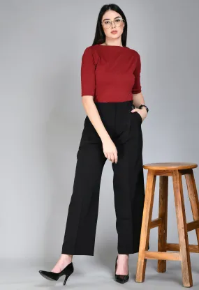 Exude Influence Solid Wide Leg Trousers (Black)