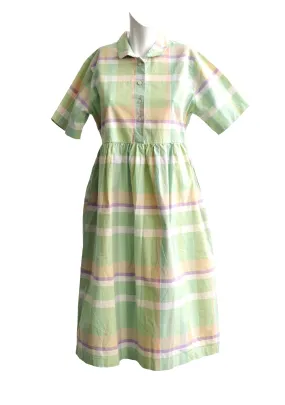 Folk Summer Shirtdress in Pale Green Check Cotton, UK10