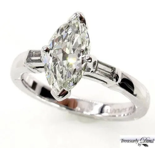 GIA 1.31CT ANTIQUE VINTAGE DECO MARQUISE DIAMOND ENGAGEMENT WEDDING RING PLAT