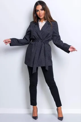 Giacca casual nera oversize a stampa G con cinturino in tessuto