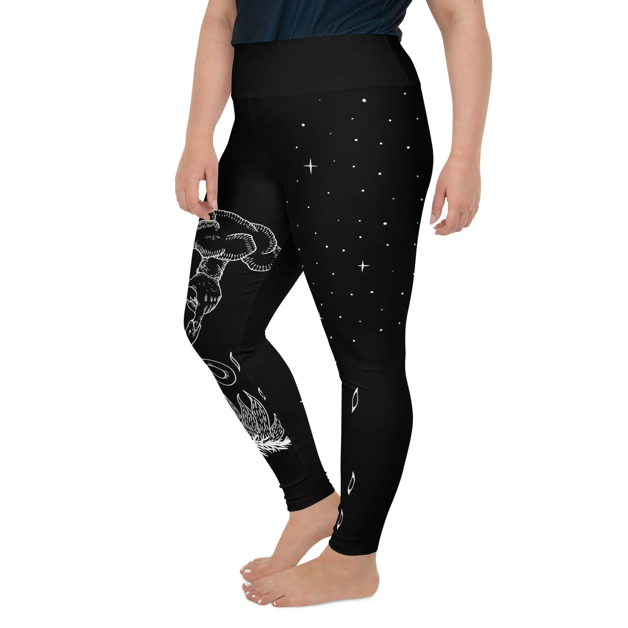 Godbane Plus Size Leggings - UPF 50  Protection Witchy Occult Gothic Style Activewear - Vegan Yoga Leisurewear