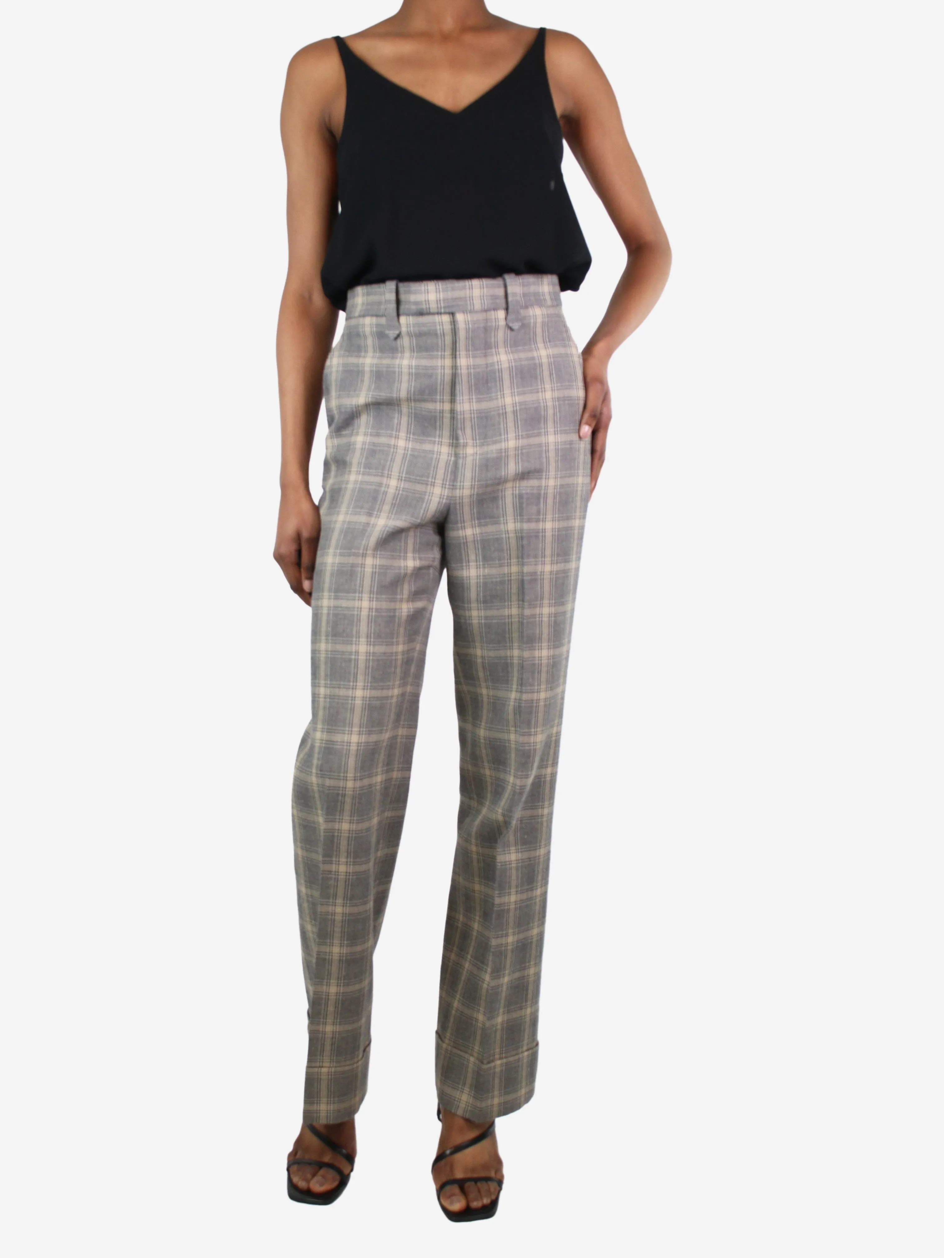 Grey and beige checkered trousers - size UK 6