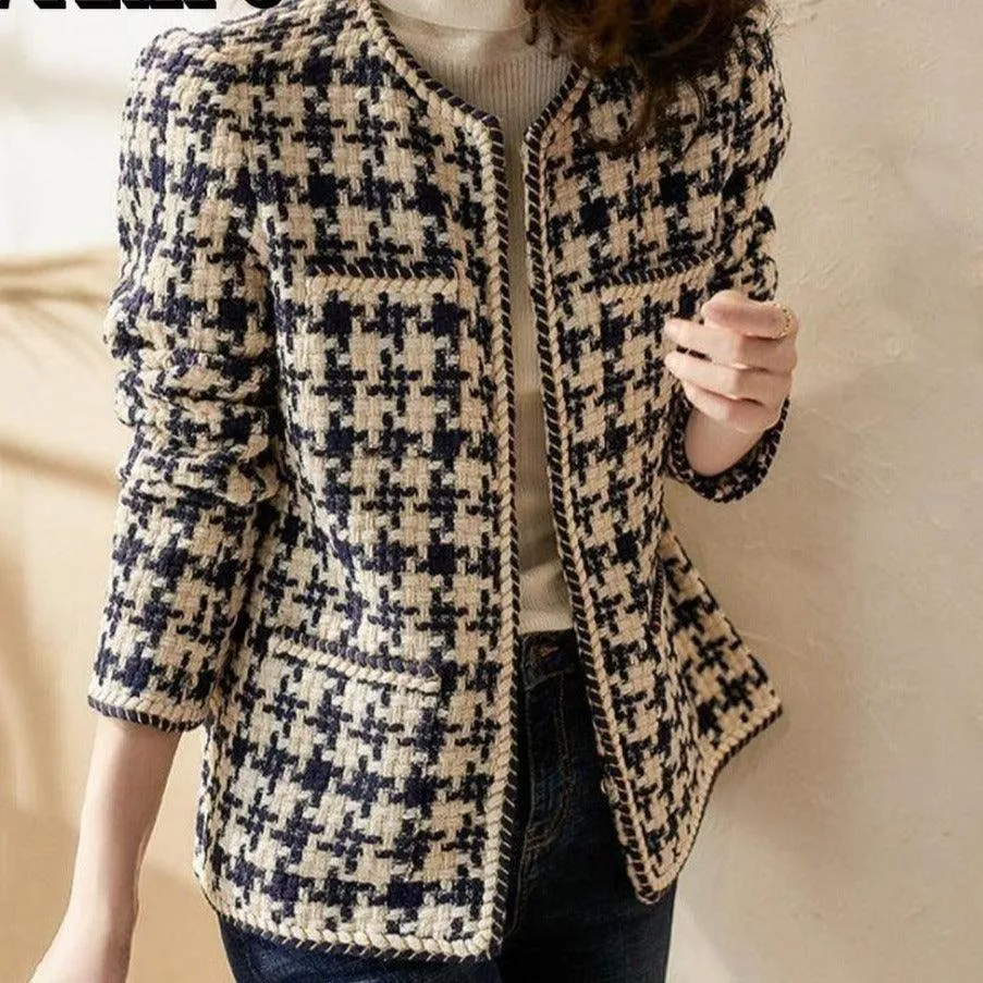 Grid Plaid Tweed Jacket Women