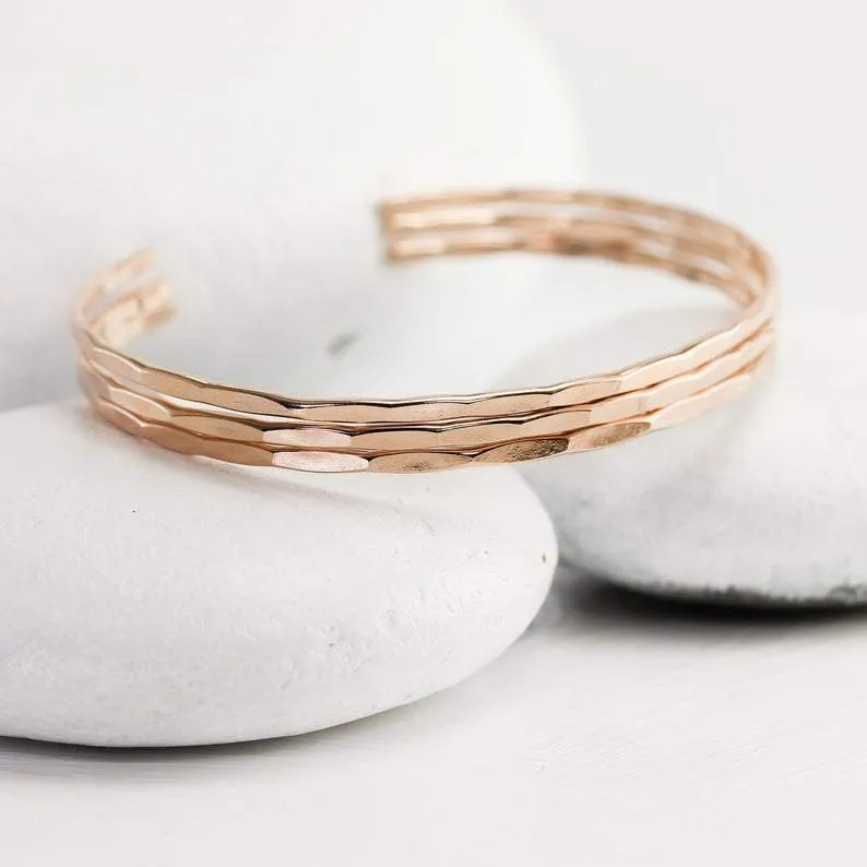 Hammered 14K Rose Gold Cuff Bracelet