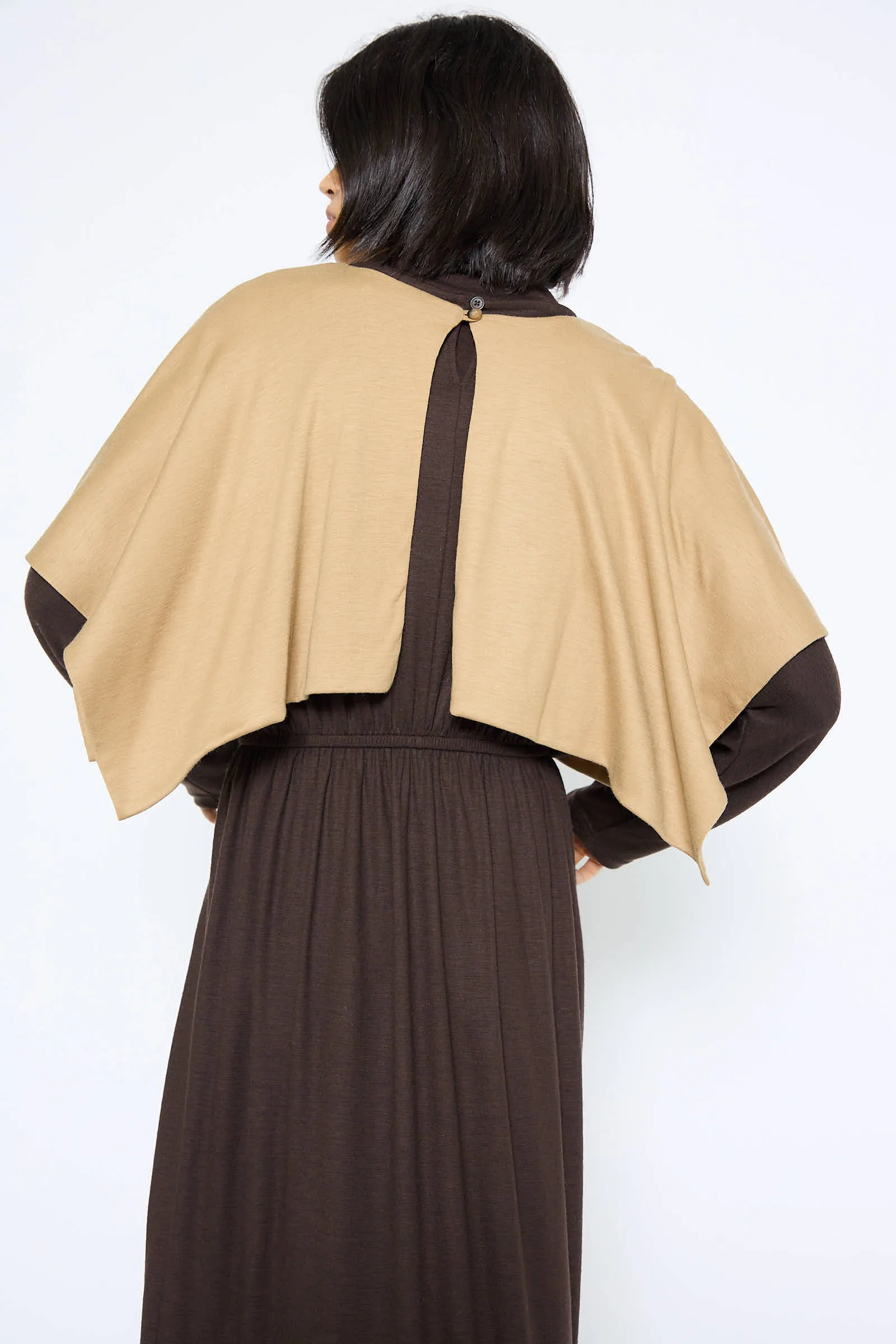 Japanese Wool Jersey Mini Poncho in Camel