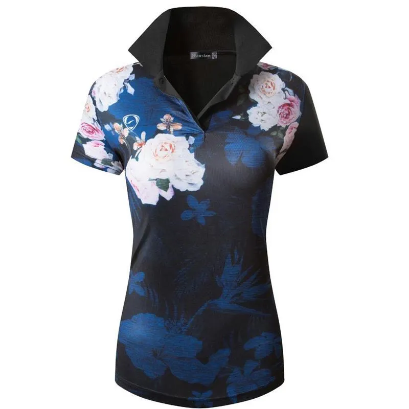 jeansian Style Women Casual Short Sleeve T-Shirt Floral Print Polo Shirt Golf Polos Tennis Badminton