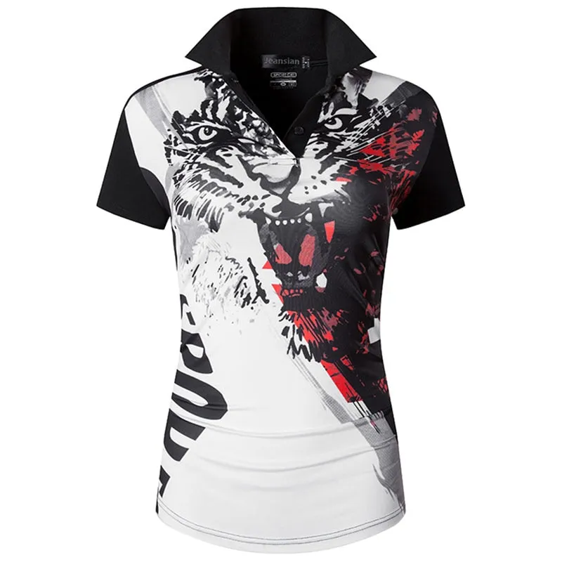 jeansian Style Women Casual Short Sleeve T-Shirt Floral Print Polo Shirt Golf Polos Tennis Badminton