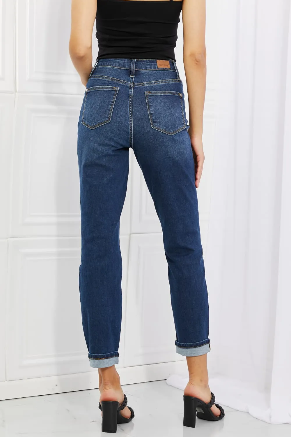 Judy Blue Crystal Full Size High Waisted Cuffed Boyfriend Jeans