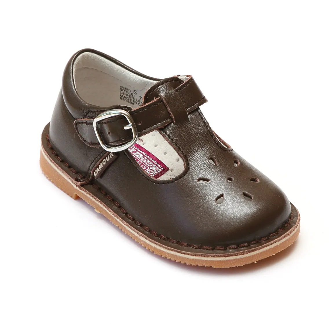 L'Amour Girls Classic 751 Brown Leather Mary Janes