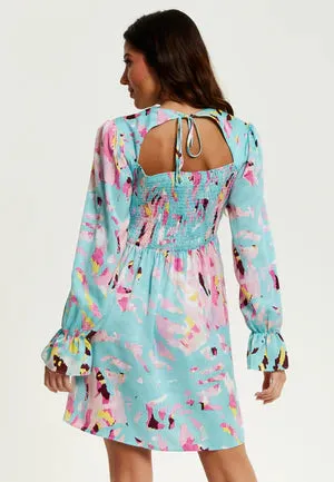 Liquorish Blue Abstract Print Mini Dress With Open Back