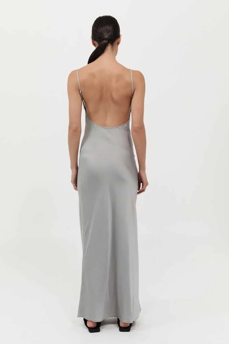 LOW BACK SLIP DRESS-SILVER