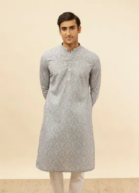 Manyawar Misty Grey Floral Printed Kurta Set