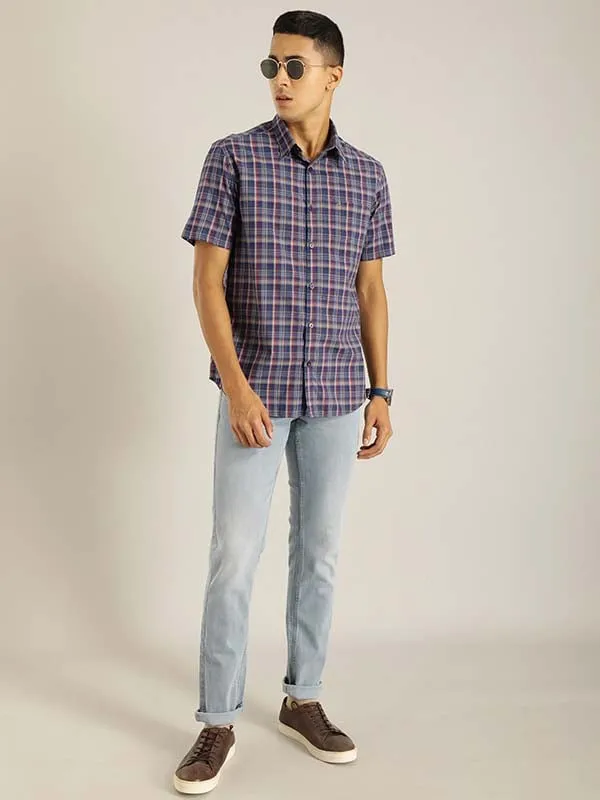 Men Checked Half Sleeve Cotton Blend Shirt