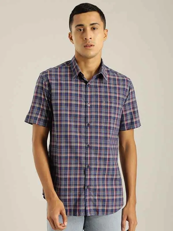 Men Checked Half Sleeve Cotton Blend Shirt