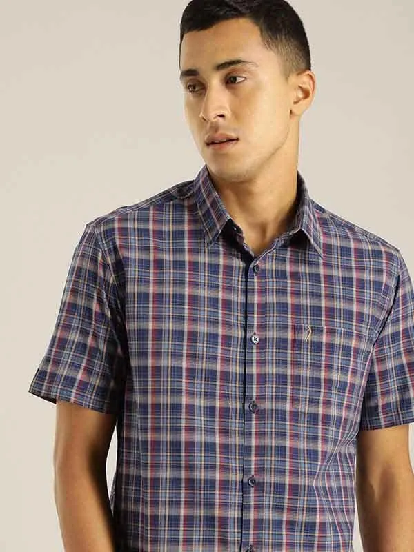 Men Checked Half Sleeve Cotton Blend Shirt