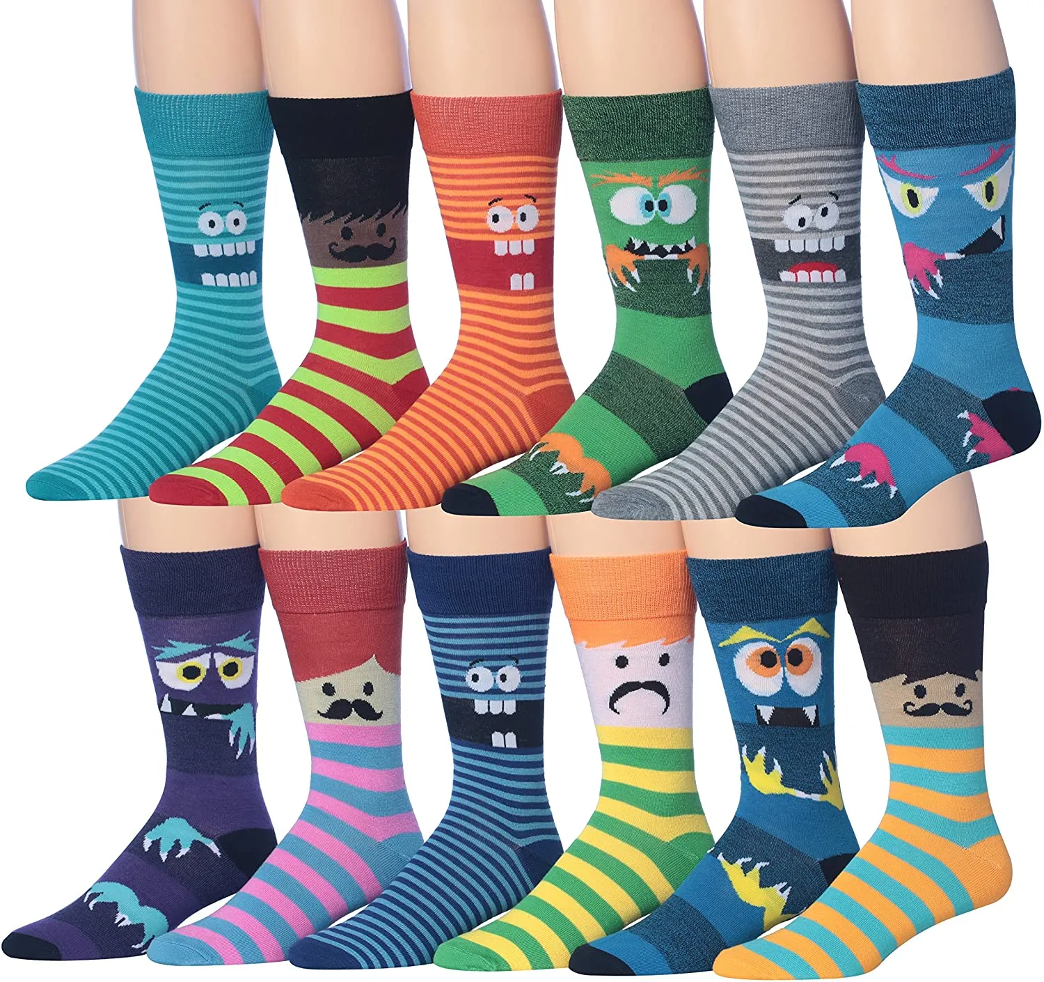 Mens 12-Pairs Funny Funky Crazy Novelty Colorful Patterned Dress Socks