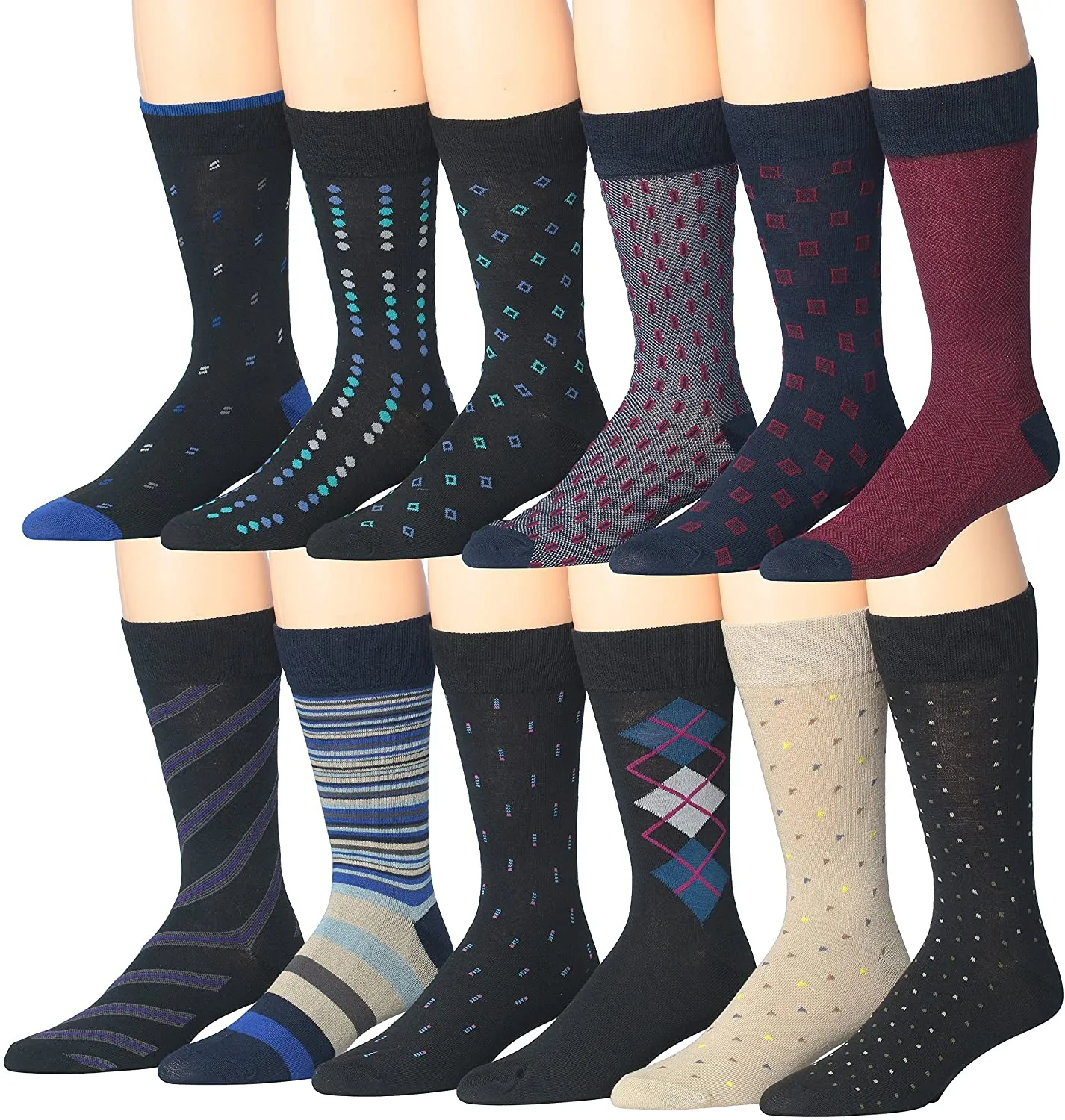 Mens 12-Pairs Funny Funky Crazy Novelty Colorful Patterned Dress Socks