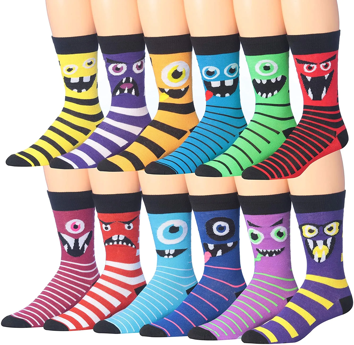 Mens 12-Pairs Funny Funky Crazy Novelty Colorful Patterned Dress Socks