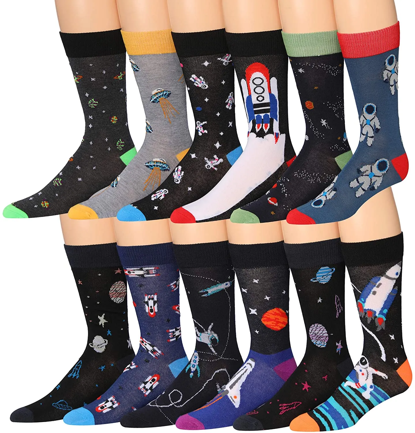 Mens 12-Pairs Funny Funky Crazy Novelty Colorful Patterned Dress Socks