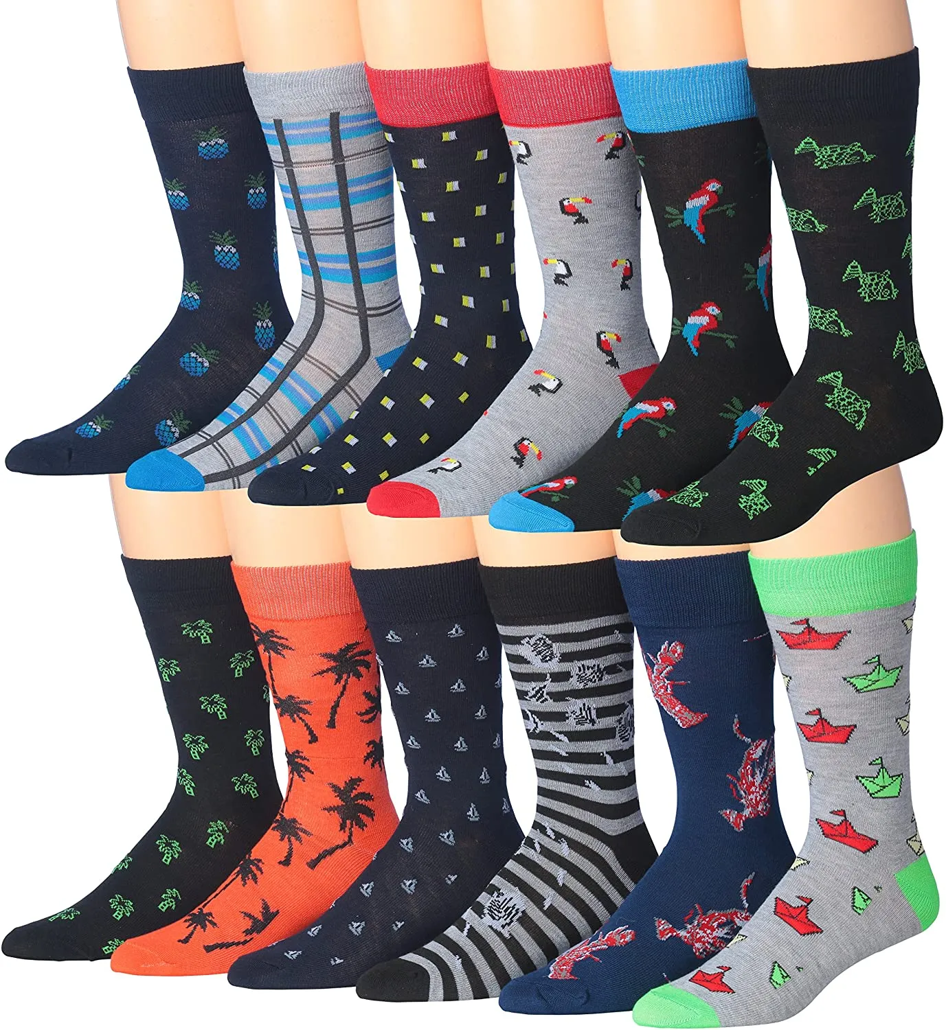 Mens 12-Pairs Funny Funky Crazy Novelty Colorful Patterned Dress Socks