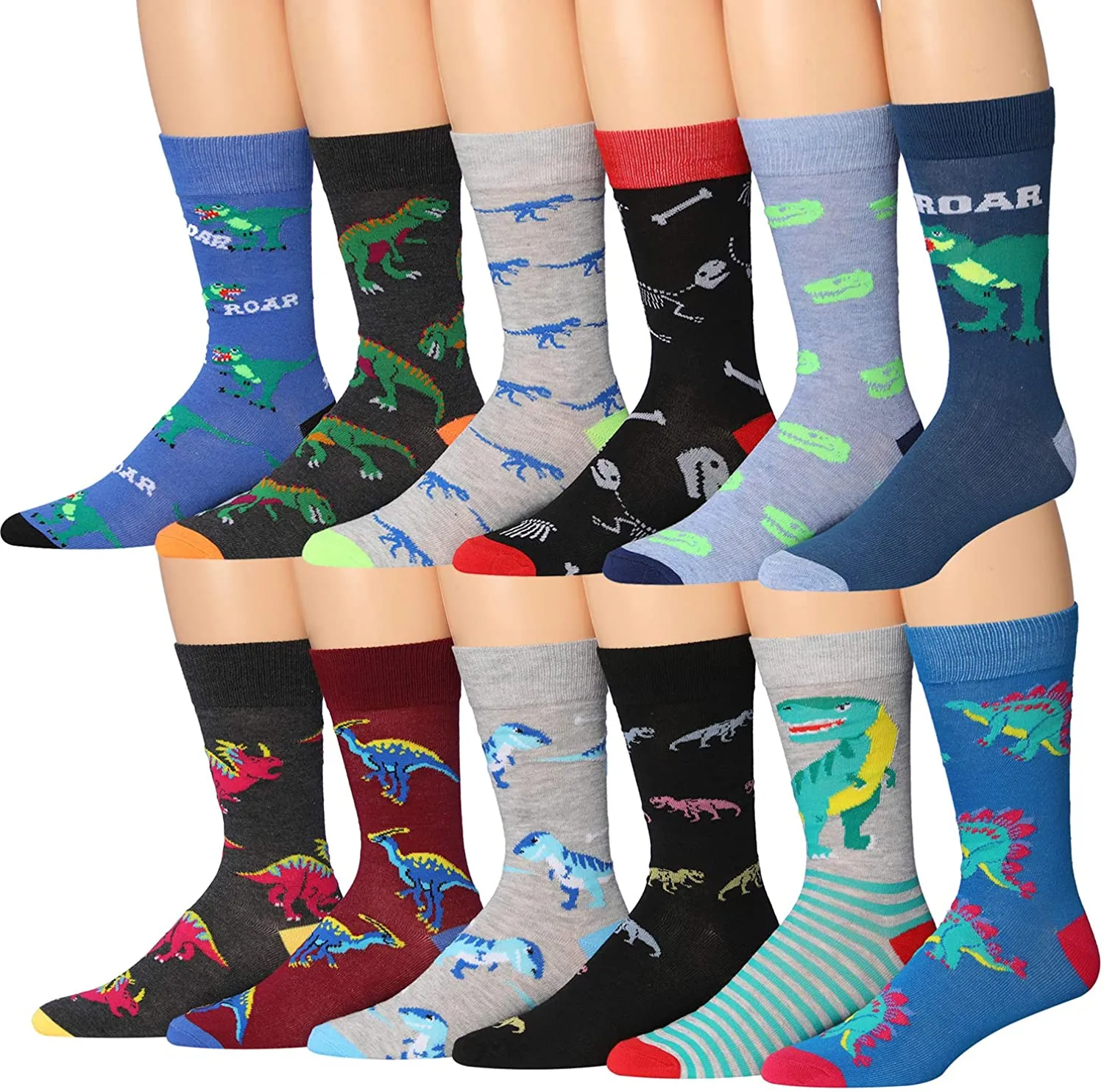 Mens 12-Pairs Funny Funky Crazy Novelty Colorful Patterned Dress Socks