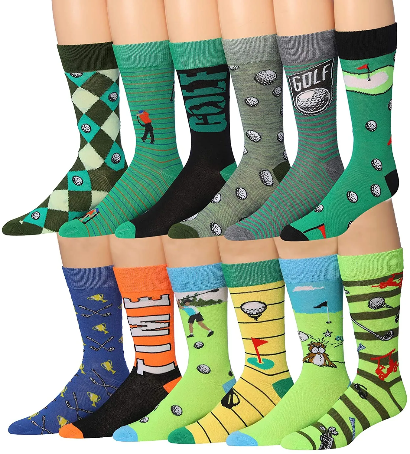 Mens 12-Pairs Funny Funky Crazy Novelty Colorful Patterned Dress Socks