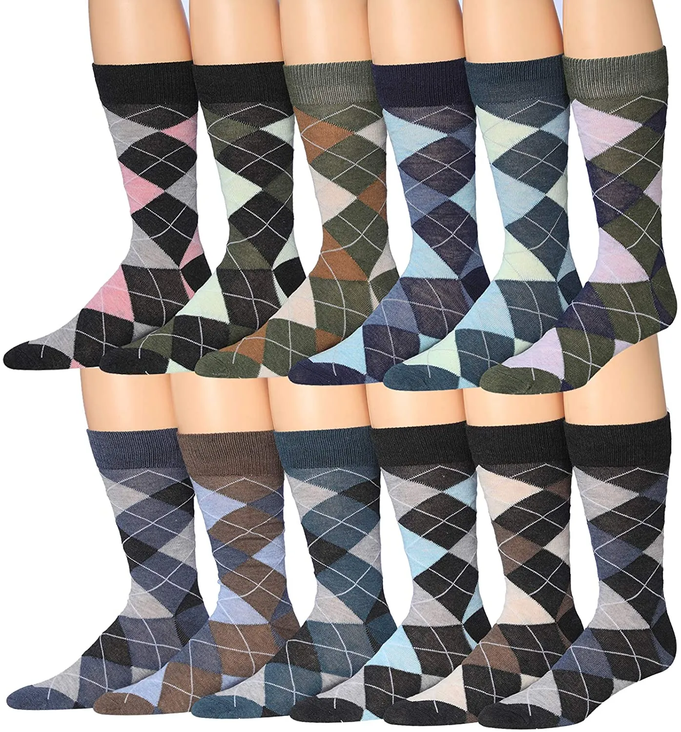 Mens 12-Pairs Funny Funky Crazy Novelty Colorful Patterned Dress Socks