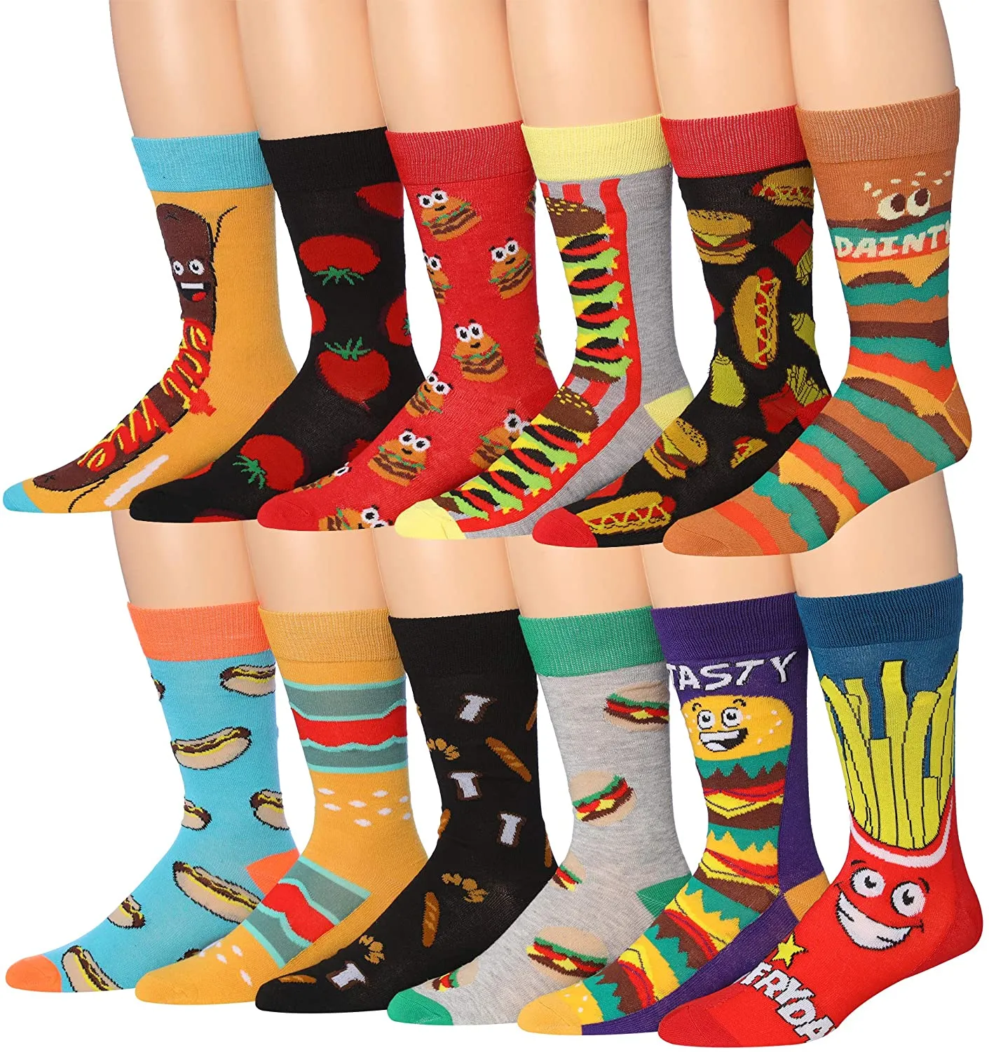 Mens 12-Pairs Funny Funky Crazy Novelty Colorful Patterned Dress Socks