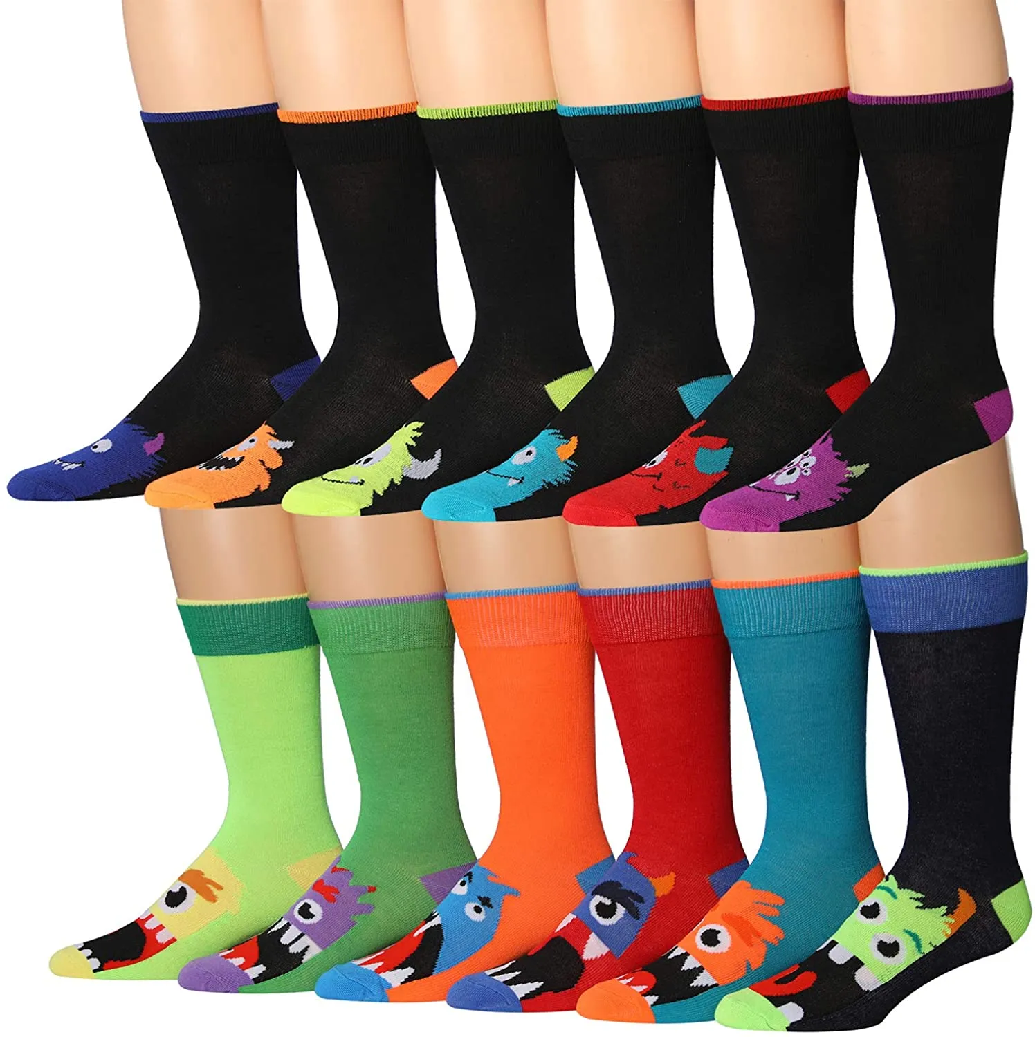 Mens 12-Pairs Funny Funky Crazy Novelty Colorful Patterned Dress Socks