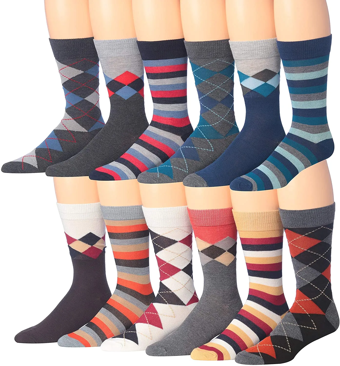 Mens 12-Pairs Funny Funky Crazy Novelty Colorful Patterned Dress Socks