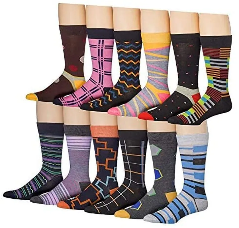 Mens 12-Pairs Funny Funky Crazy Novelty Colorful Patterned Dress Socks