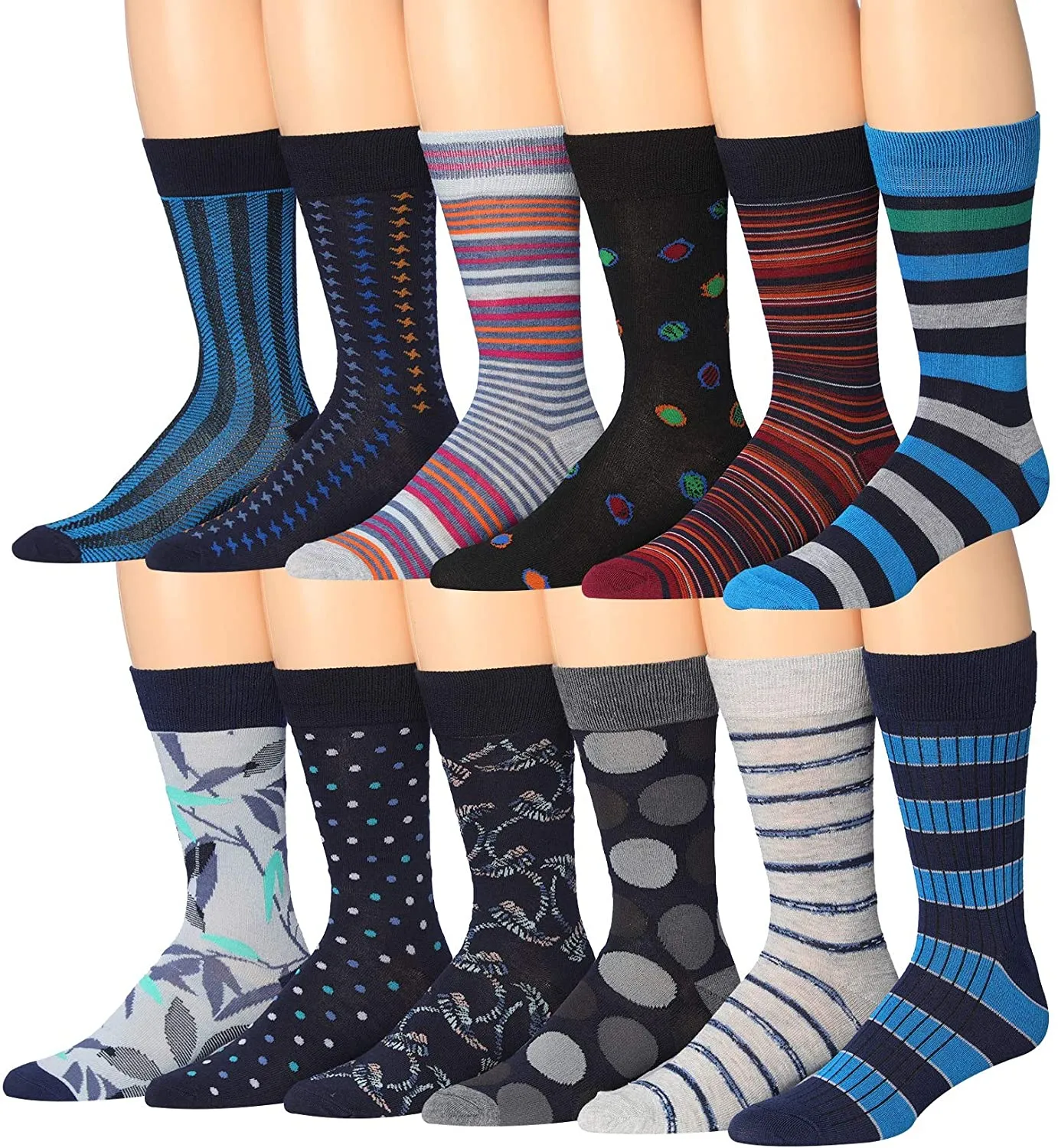 Mens 12-Pairs Funny Funky Crazy Novelty Colorful Patterned Dress Socks