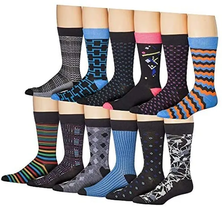 Mens 12-Pairs Funny Funky Crazy Novelty Colorful Patterned Dress Socks