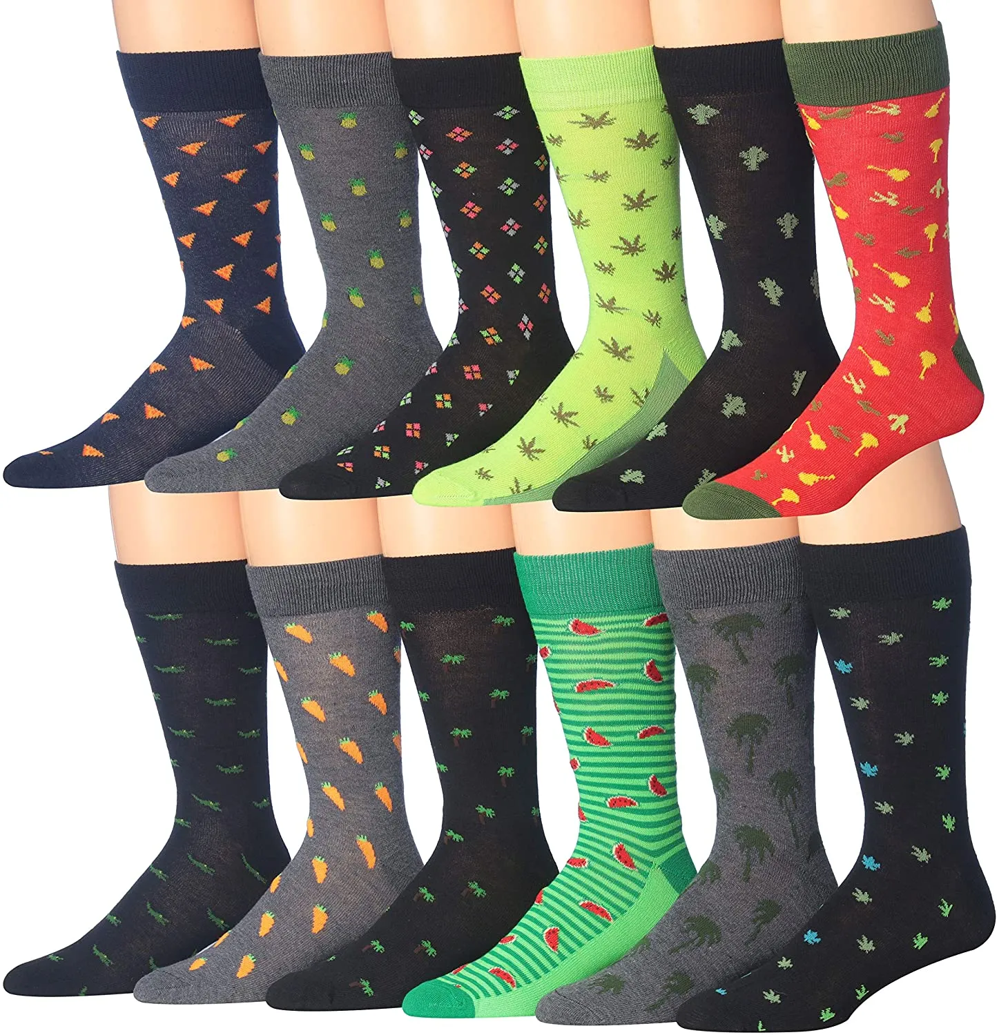 Mens 12-Pairs Funny Funky Crazy Novelty Colorful Patterned Dress Socks