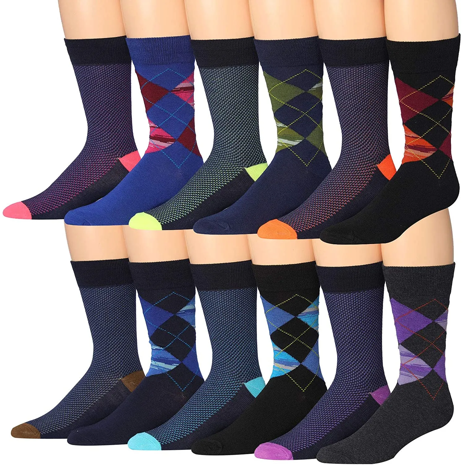 Mens 12-Pairs Funny Funky Crazy Novelty Colorful Patterned Dress Socks