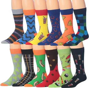 Mens 12-Pairs Funny Funky Crazy Novelty Colorful Patterned Dress Socks