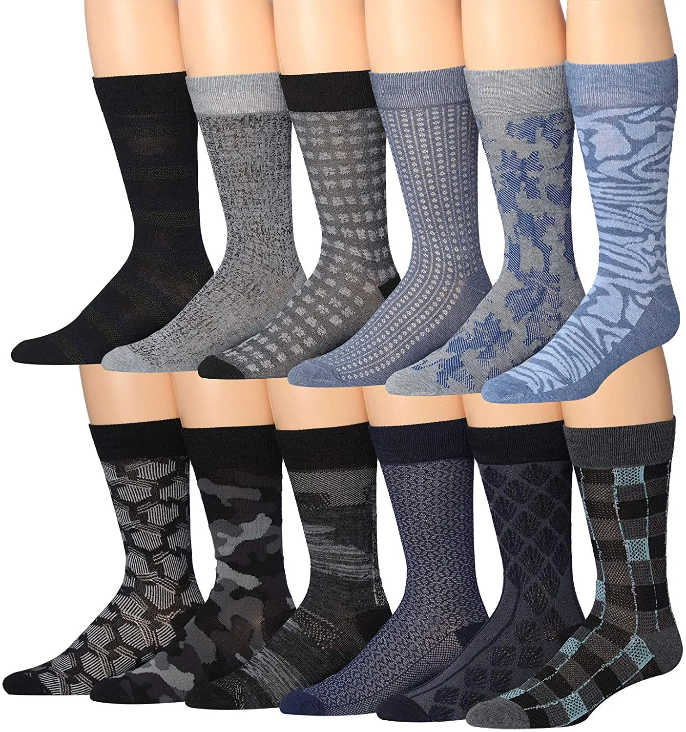 Mens 12-Pairs Funny Funky Crazy Novelty Colorful Patterned Dress Socks