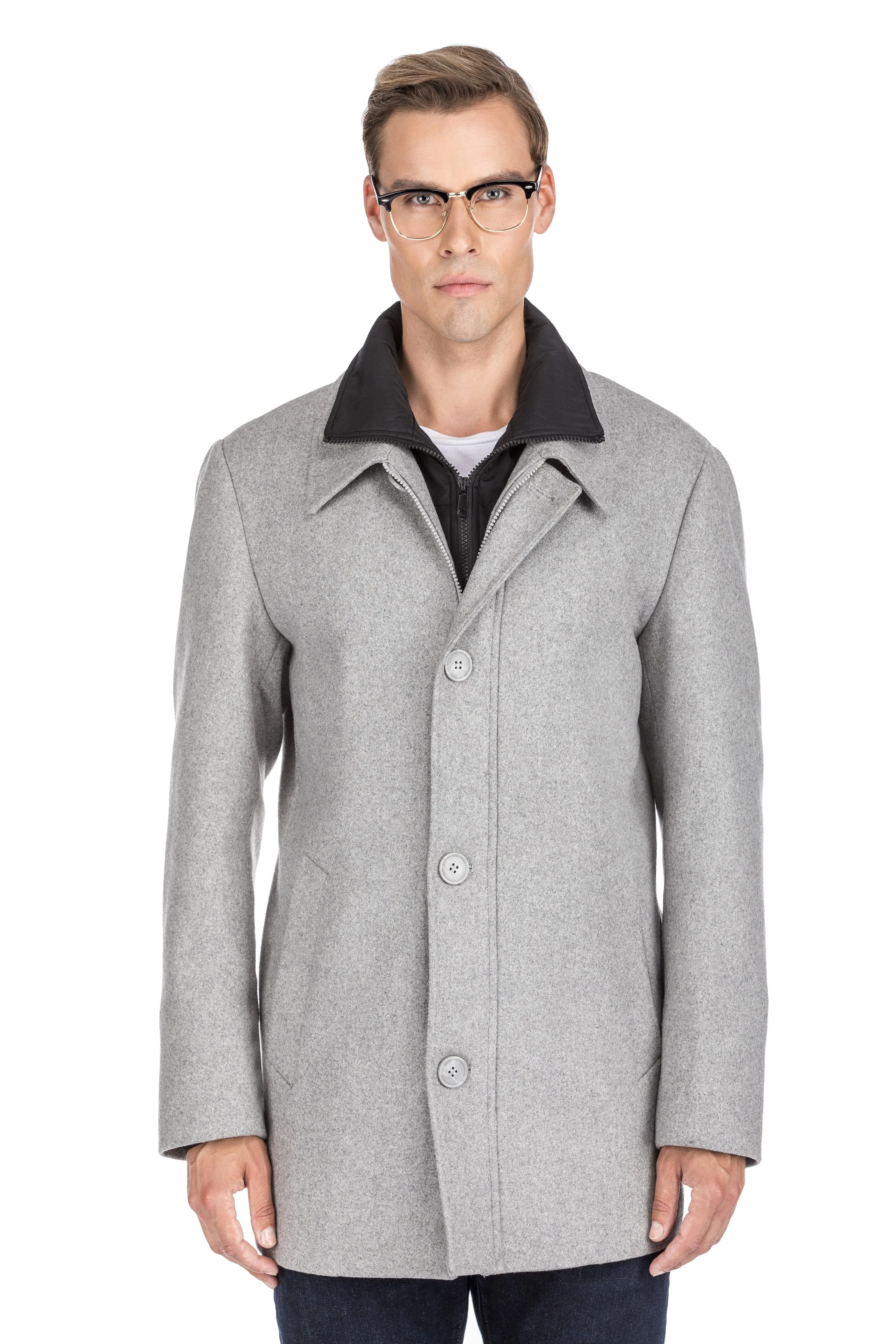 Men's Classic Fit Wool Blend Bibbed Topcoat