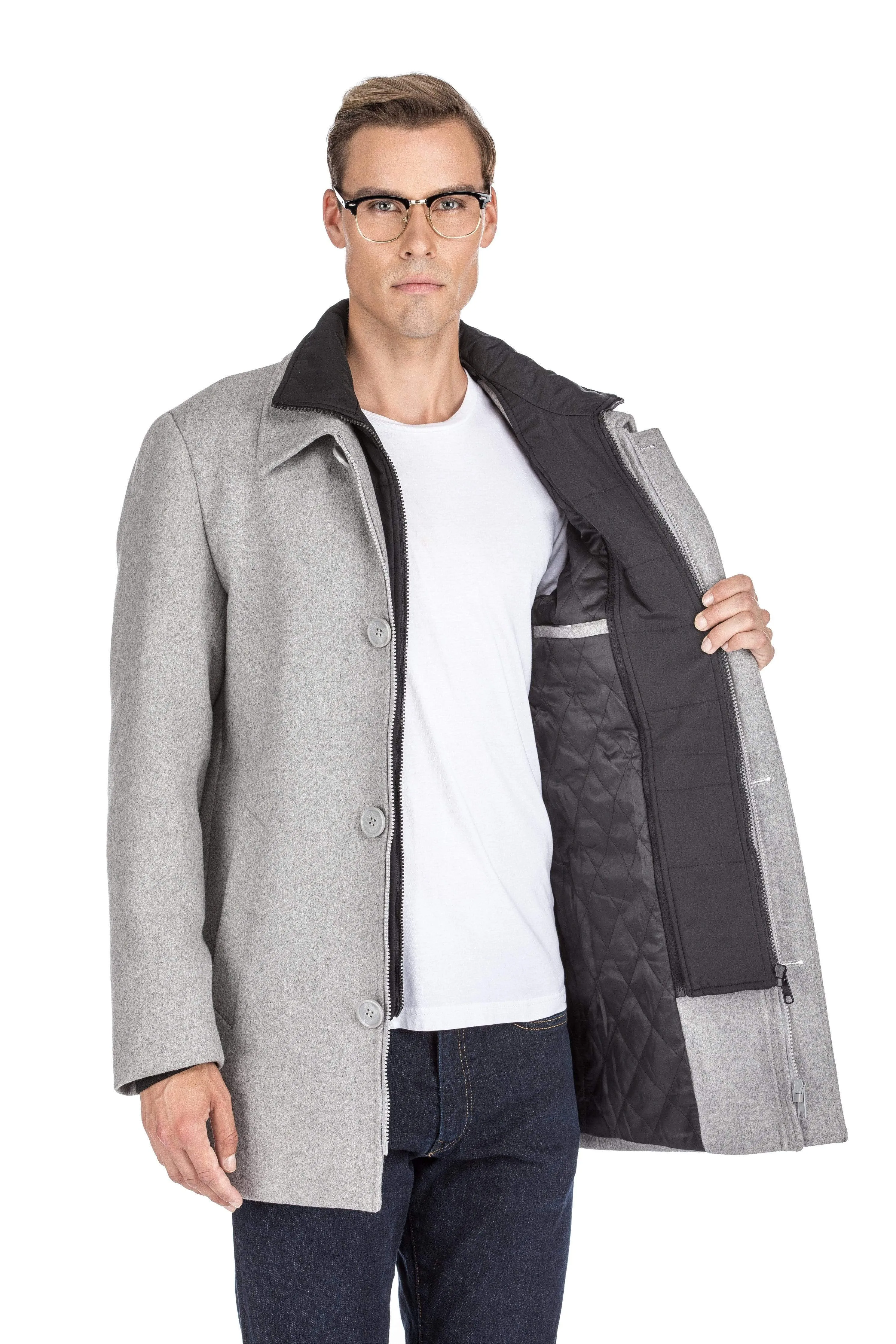 Men's Classic Fit Wool Blend Bibbed Topcoat