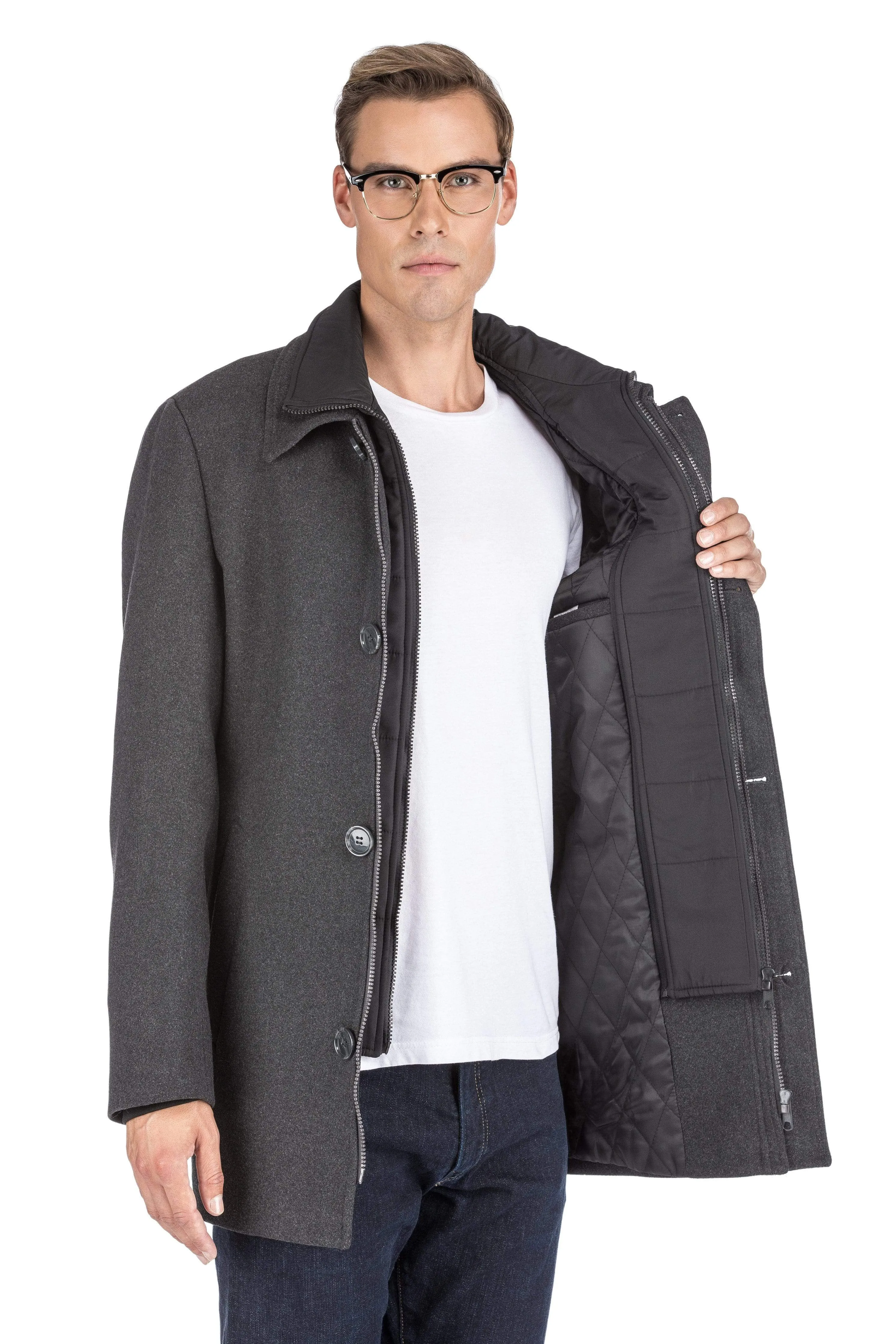 Men's Classic Fit Wool Blend Bibbed Topcoat