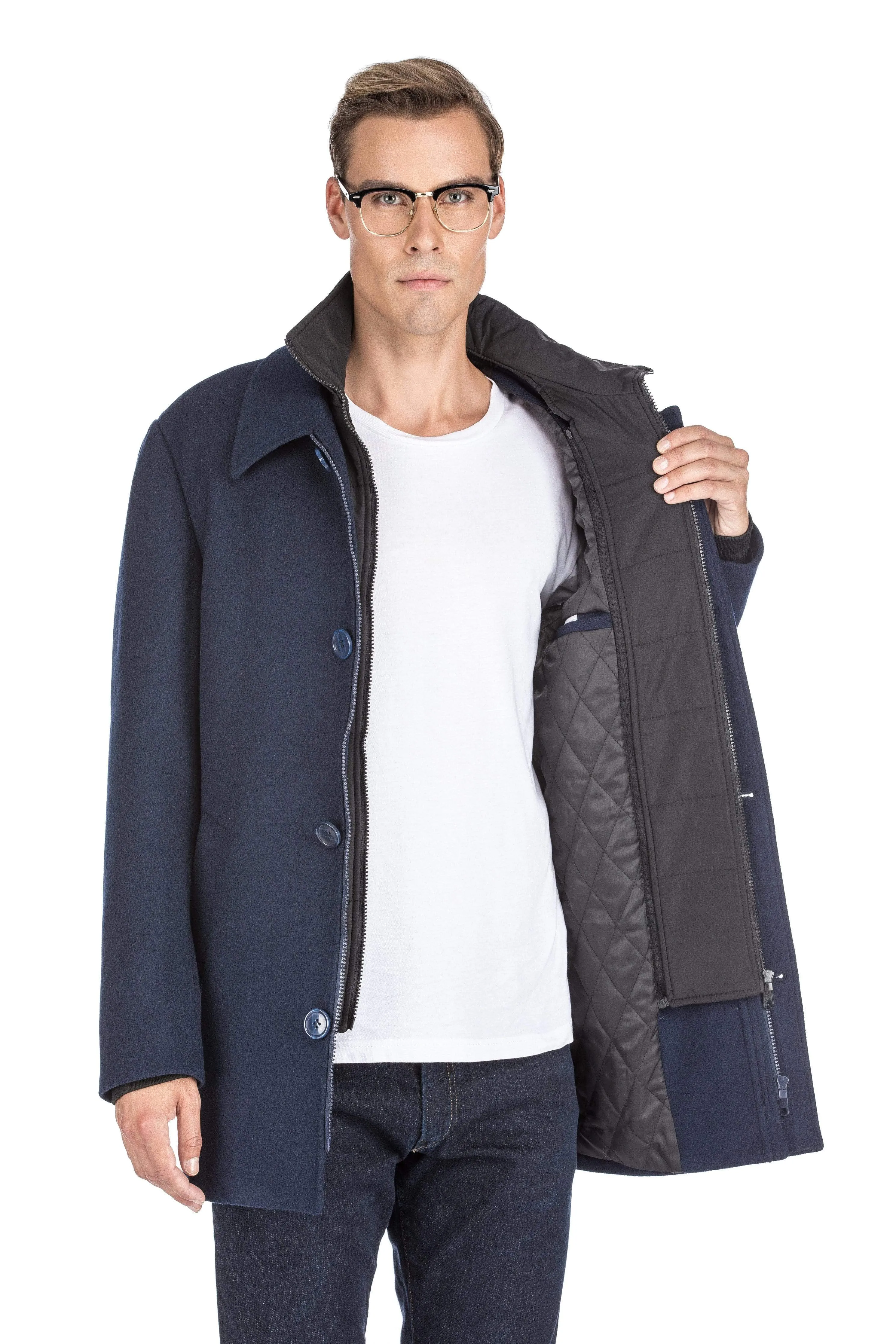 Men's Classic Fit Wool Blend Bibbed Topcoat