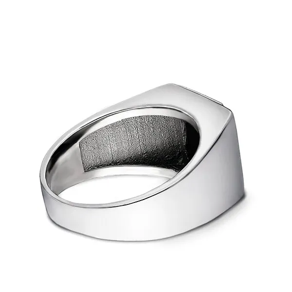 Men's Solid Silver Ring 3 Natural Diamonds & Single Stone