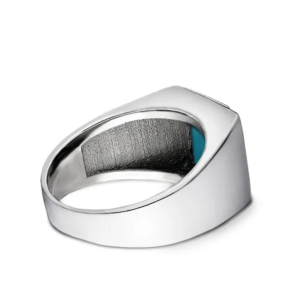 Men's Solid Silver Ring 3 Natural Diamonds & Single Stone