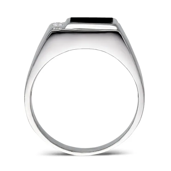 Men's Solid Silver Ring 3 Natural Diamonds & Single Stone